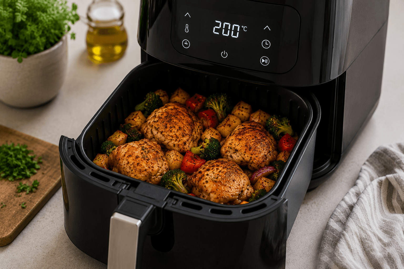 Air fryer meal prep card for healthy high protein weight loss meals