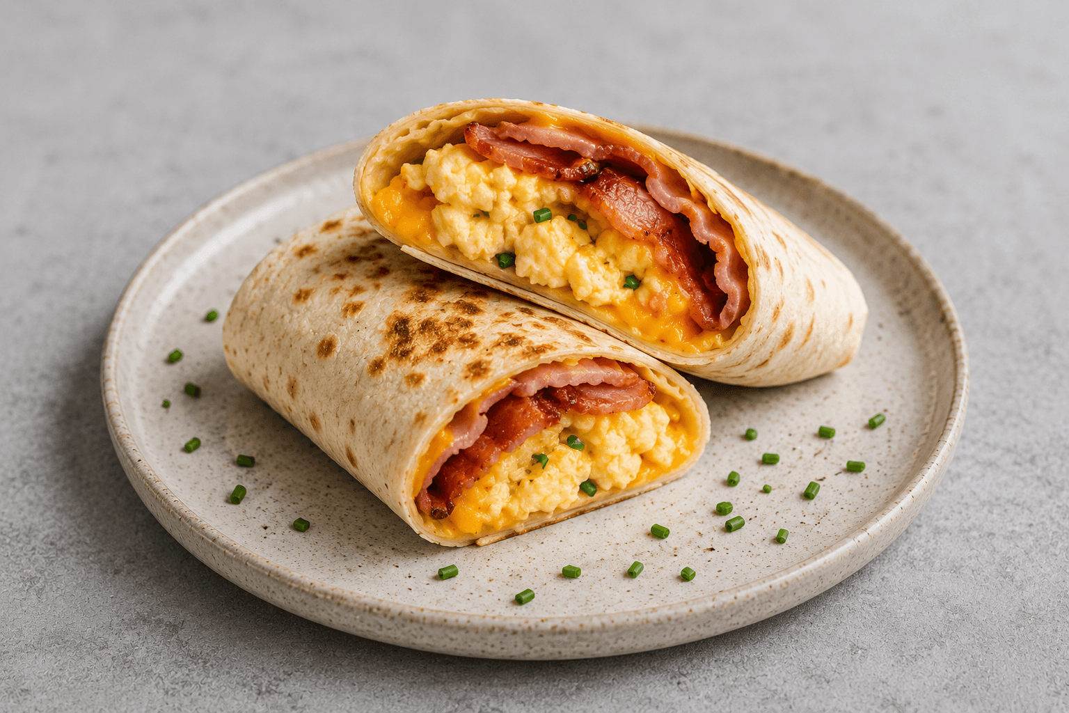Air fryer breakfast wrap with eggs turkey bacon and light cheese